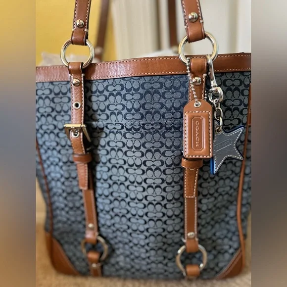 Coach Navy and Brown Bag with Leather Accents - Picture 2 of 10